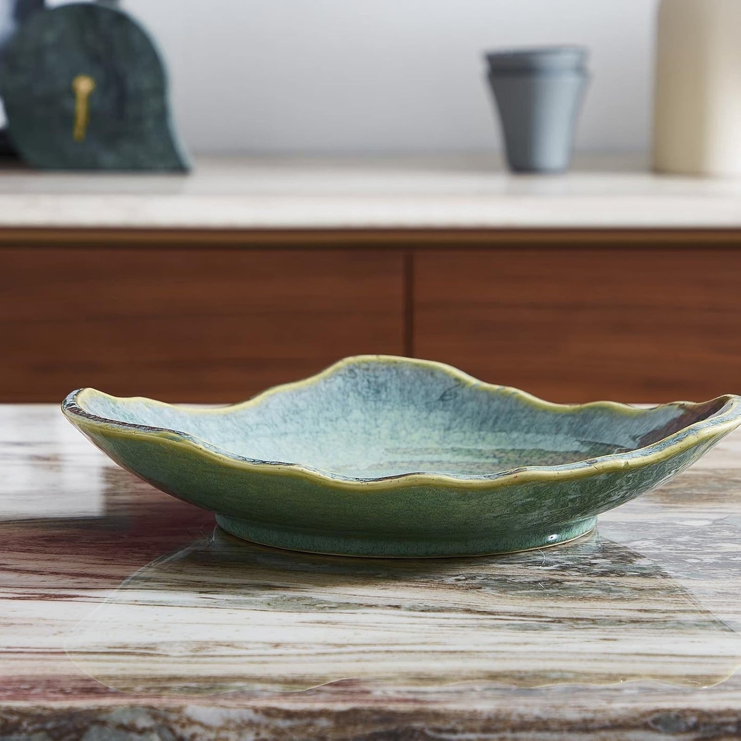 Ceramic Decorative Dish, 12'' Large Green Decorative Bowl, Versatile Centerpiece Decor, Key Bowl, Gift Decor Tray for Entryway Table Living Room Dining (12'' Dish)