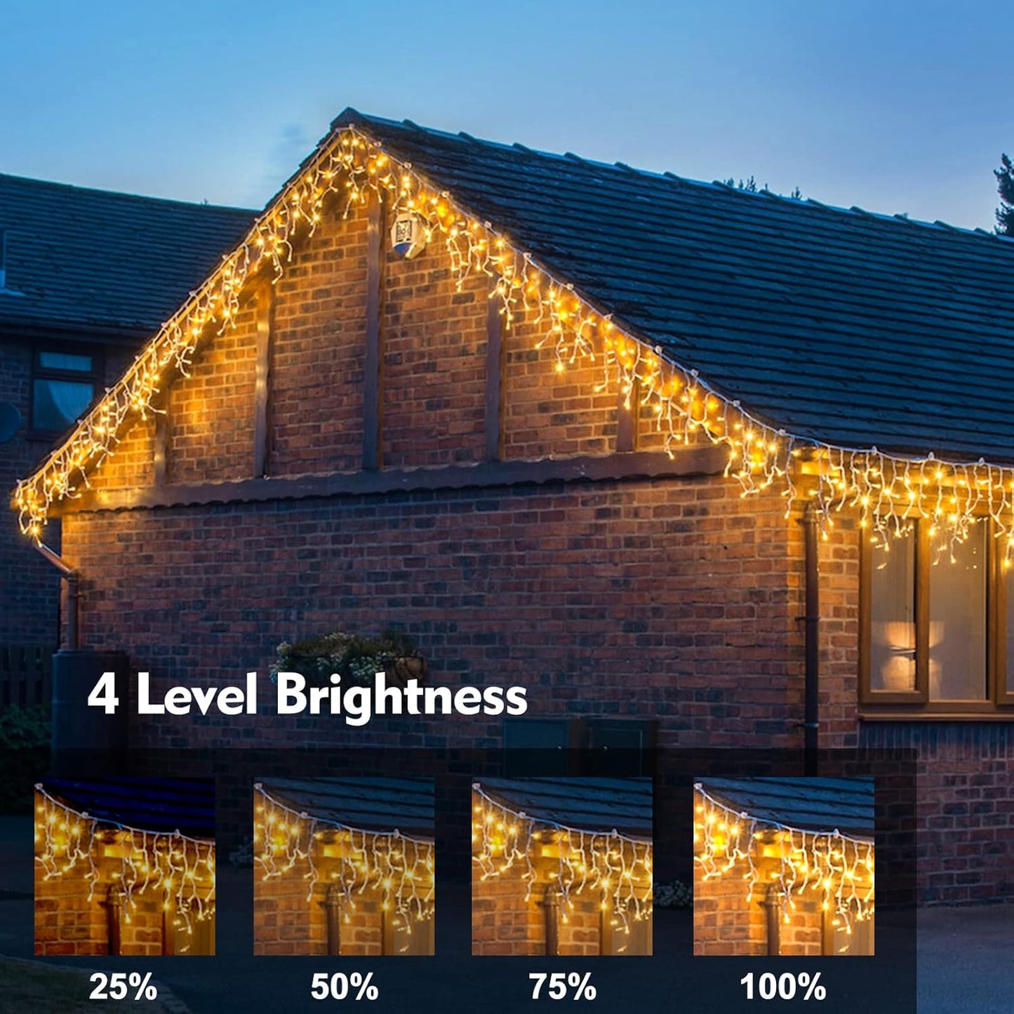 Christmas Icicle Lights Outdoor Decorations 1008 LED 98.4 FT Icicle String Lights with 189 Drops, 8 Modes Curtain Fairy Icicle Lights for Christmas Wedding Party Eaves Patio Yard (Warm White)