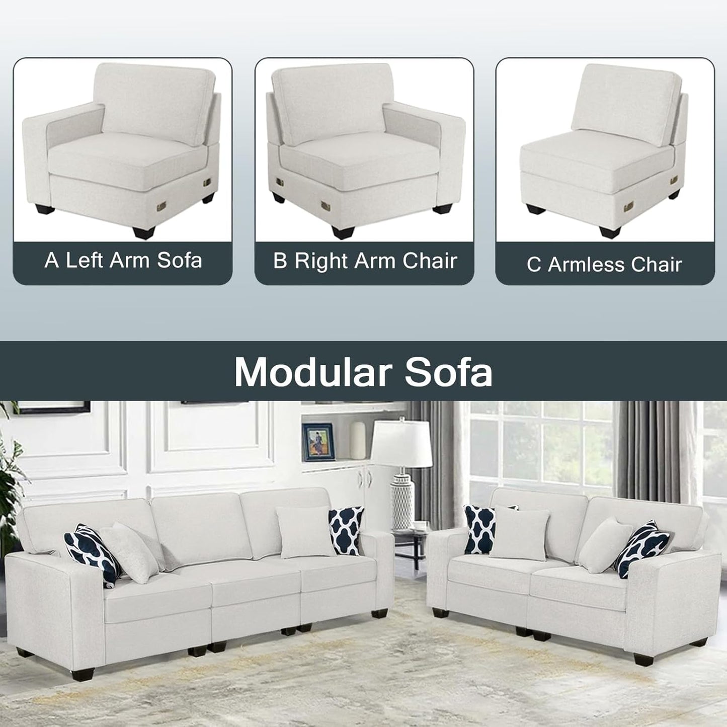 L Lengend Vansen Modular Sectional Sofa U Shaped Couch with Ottoman Modern Reversible Corner Sectional Couch for Living Room (Cream, 2+3)
