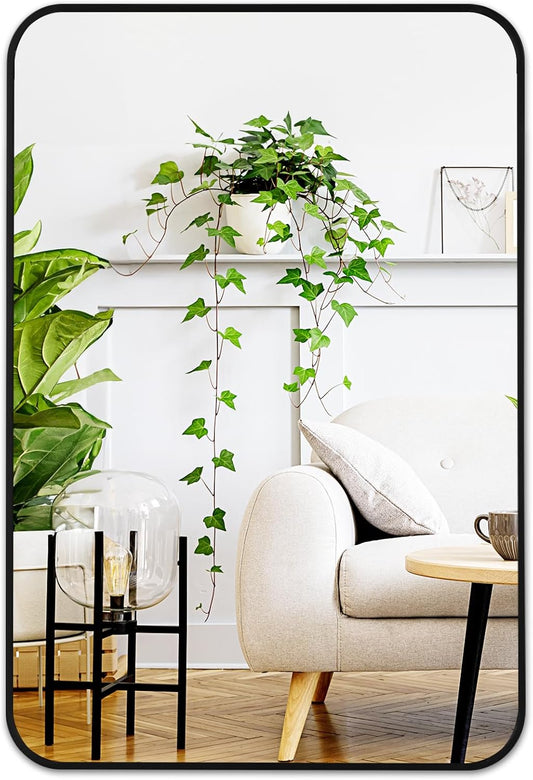 Fabuday Black Bathroom Mirror for Over Sink Wall - 24x36 Rectangle Mirror with Matte Metal Frame, Big Rounded Rectangular Vanity Mirrors for Bedroom, Living Room, Entryway, Horizontally/Vertically