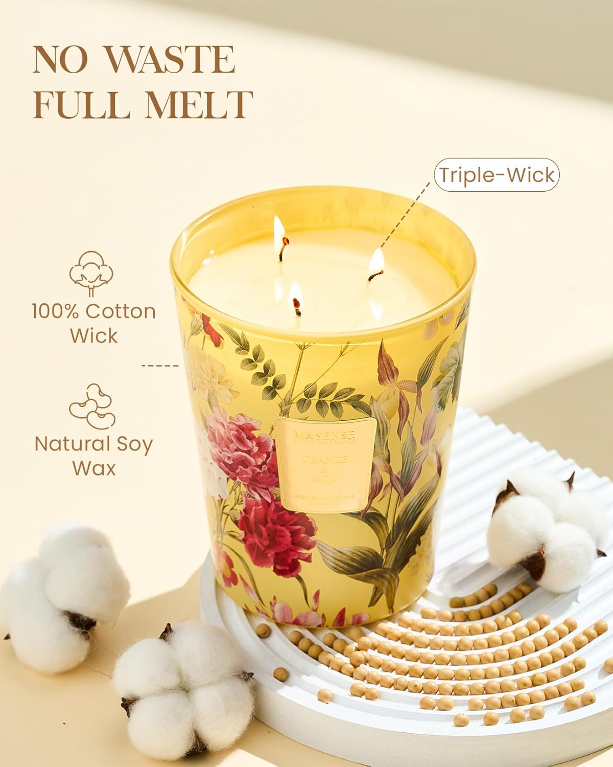 M&SENSE Extra Large Candle Orange Goji Scented, 3-Wick 35oz 150H Long Lasting, Natural Soy Wax Aromatherapy Candle for Stress Relief, Home Fragrance Housewarming Gifts Candle for Home Decor