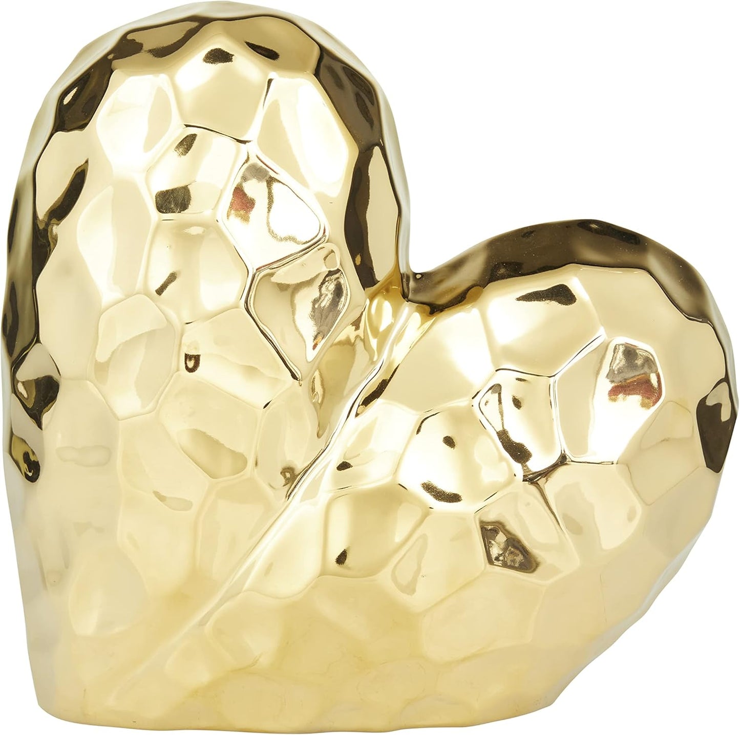 Deco 79 Porcelain Heart Sculpture, 8" x 3" x 8", Gold (Pack of 12)