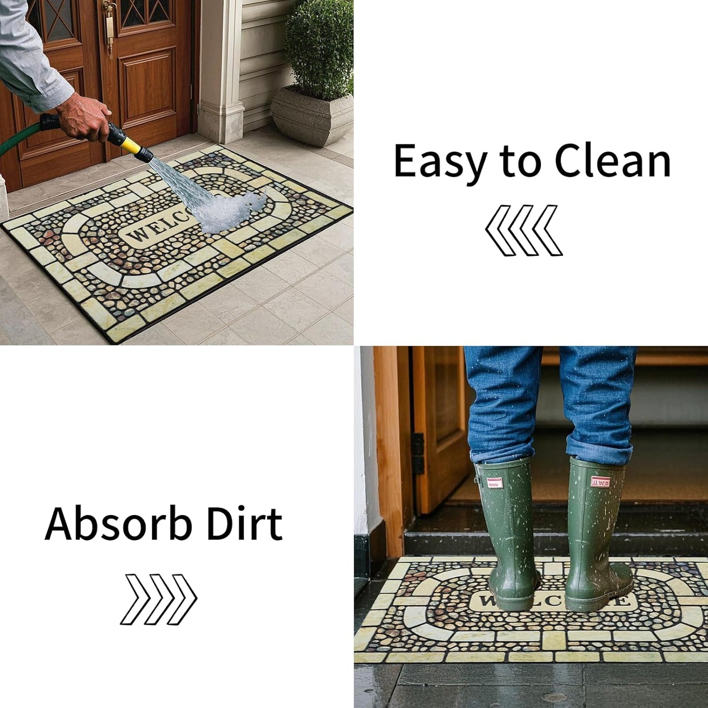 Door Mat Welcome Mat, Heavy Duty Door Mat 17.7 x 29.5 Inch Front Door Mat Rug Doormat for Outdoor Entrance Home Non-Slip Rubber Rug for Front Door, Outside, Entryway, Patio (Yellow Welcome)