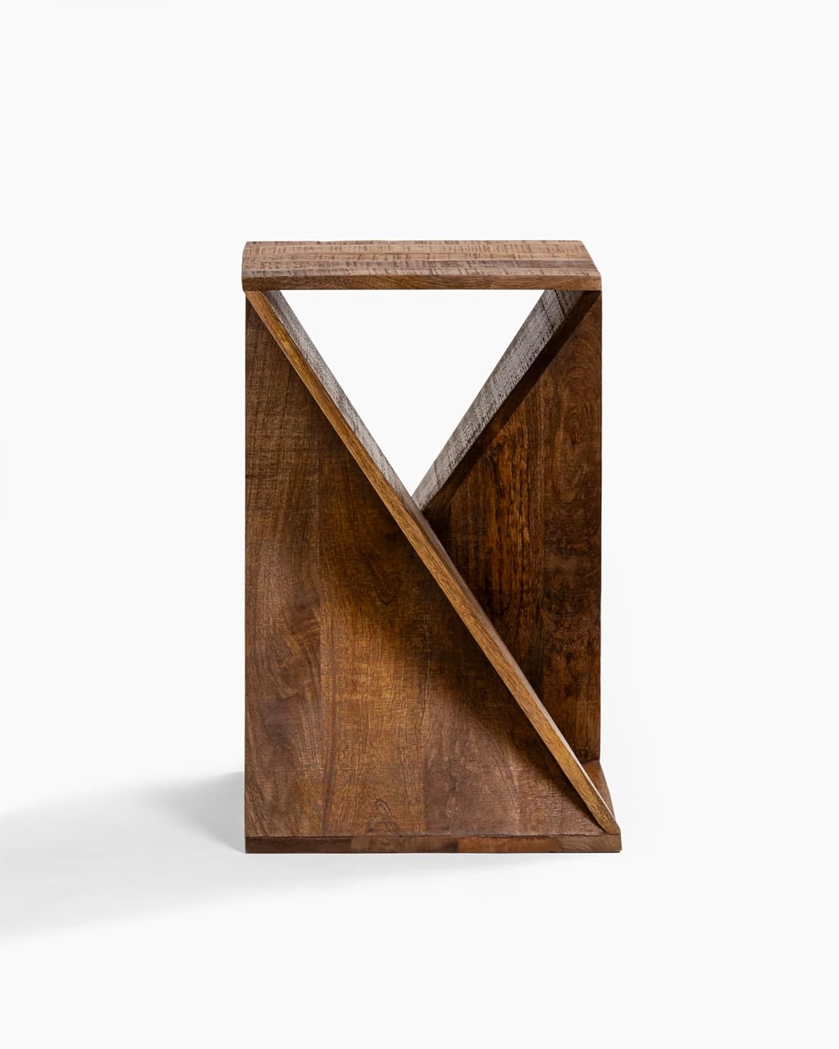 Modern Hand Made One-of-a-Kind Carved Mango Wood End Table, Farmhouse Side Table,Farmhouse End Table,Living Room,Bedroom, Accent Table, Contemporary Architectural Designed Natural