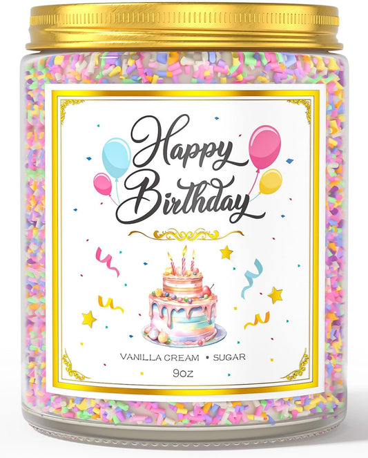 Birthday Candles - 9 oz Happy Birthday Candle with Vanilla Birthday Cake Scent, Gifts for Women & Men, Friendship Ideas