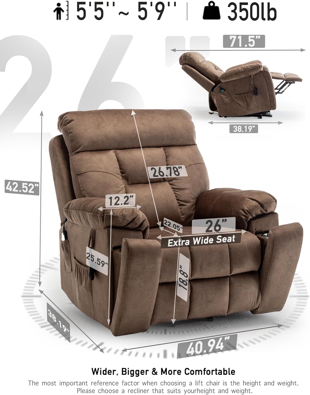 Lazy boy Recliner Chair with Cupholder/Power Lift Recliner Chair for Elderly， Electric Recliner/Big and Tall Recliners for People Up to 6'2"/350lb Range