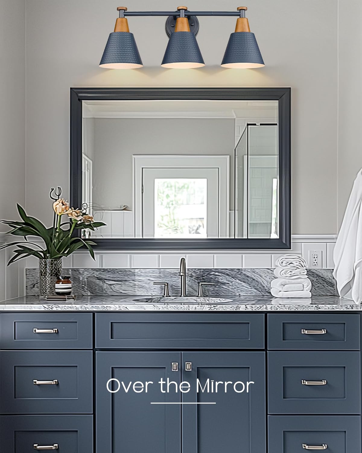 FEMILA Bathroom Vanity Light, 3-Light Modern Bathroom Light Fixture with Hammered Metal Shade Finish, Dark Blue Wall Sconce Lamp Lighting for Bedroom, 4FG59B-3W Blue