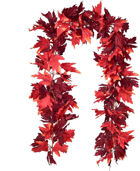 DearHouse 2 Pack Fall Garland Maple Leaf, 5.9Ft/Piece Hanging Vine Garland Artificial Autumn Foliage Garland Thanksgiving Decor for Home Wedding Fireplace Party Christmas (Dark Red)
