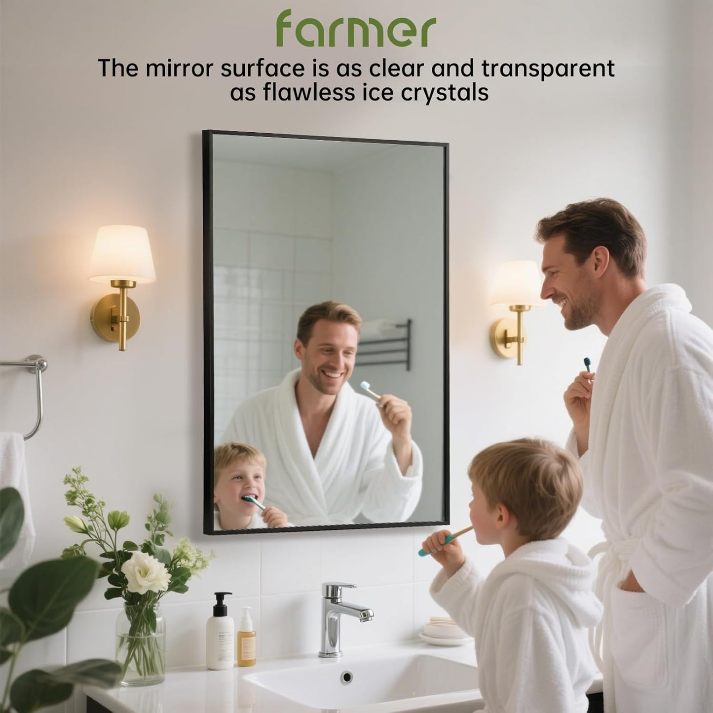 FARMER 22x30 Inch Black Bathroom Mirror, Rectangle Wall Mounted Mirror, Vanity Mirror, Brushed Square Mirror, Framed Bathroom Mirror for Bedrooms, Entryways, Living Rooms, Horizontal/Vertical