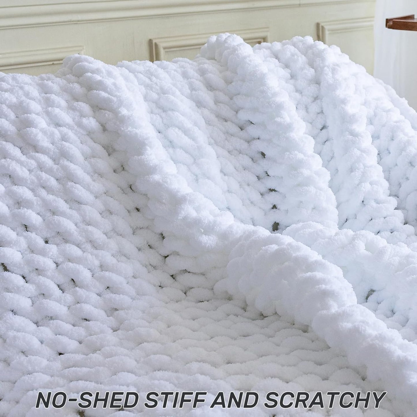 Chunky Knit Blanket - Luxury Soft Cozy 60 * 80 Throw Blanket,100% Woven Blanket Rope Knot Throw Blanket for Couch, Sofa, Home Decor, Gift - Machine Washable（White）