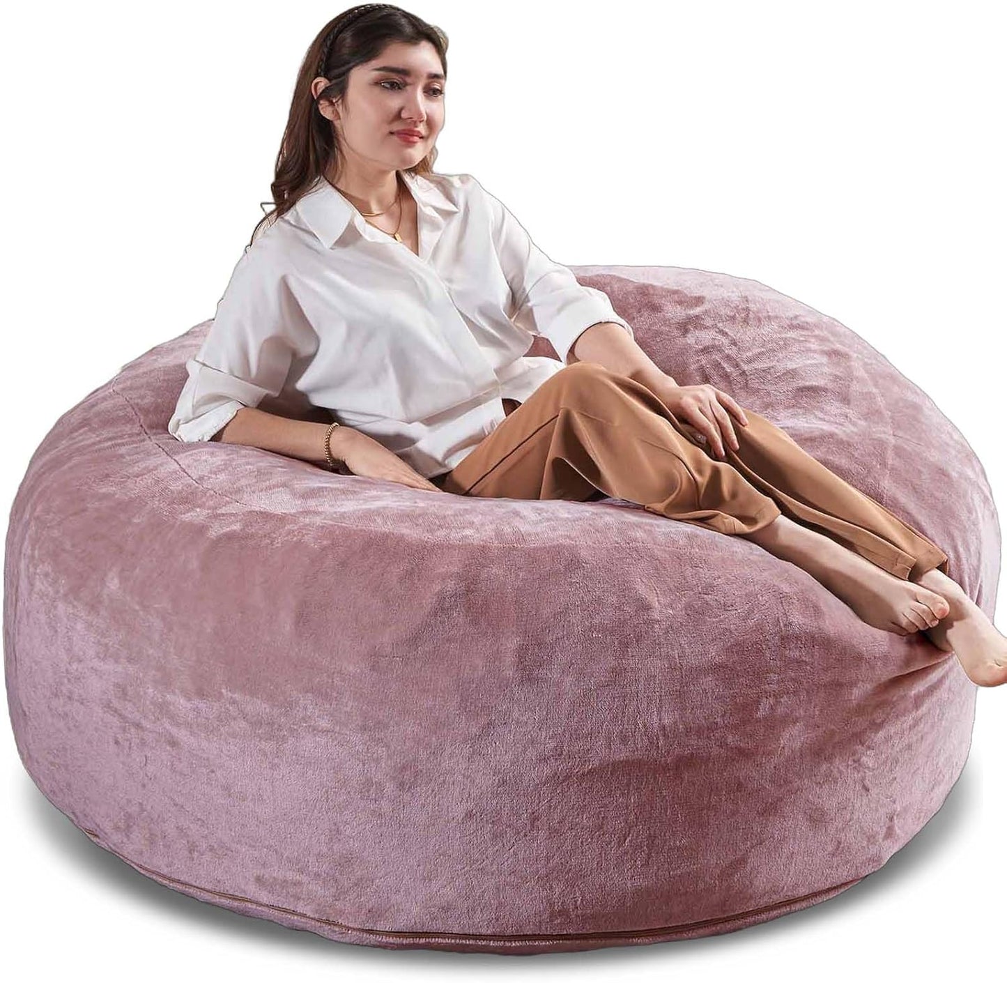 4FT Large Bean Bag Chairs,Big Adult Size Memory Foam Beanbags with Filler Included,Machine Washable Corduroy Cover,Ultra Soft Plush Gaming Bing Bag Puff Chair for Dorm, Living Room & Bedroom (Pink)