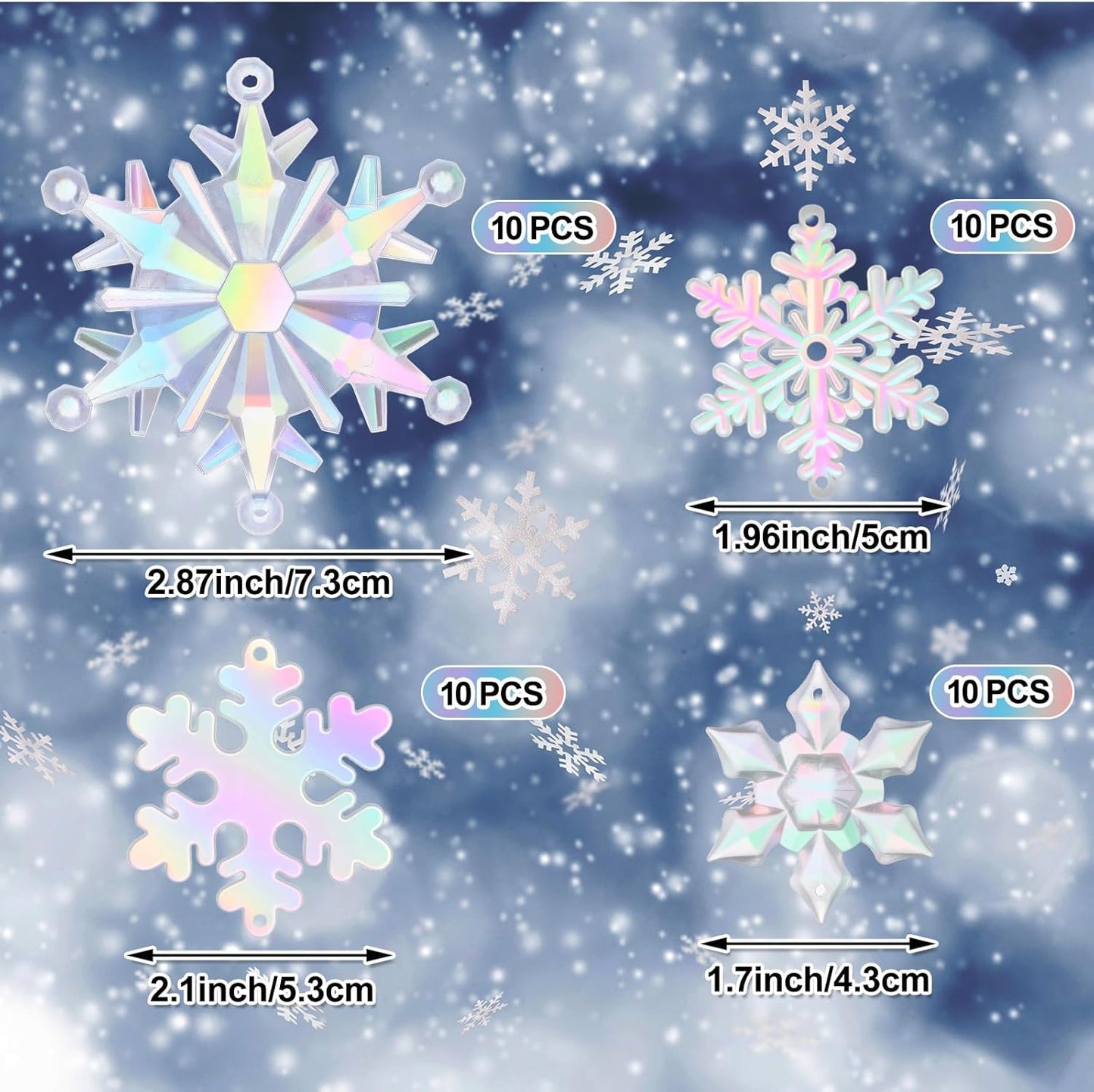 Dilunave 40 Pieces Christmas Snowflake Ornaments Acrylic Christmas Tree Decorations Crystal Snowflakes Translucent Winter Hanging Ornament for Tree(Iridescent)