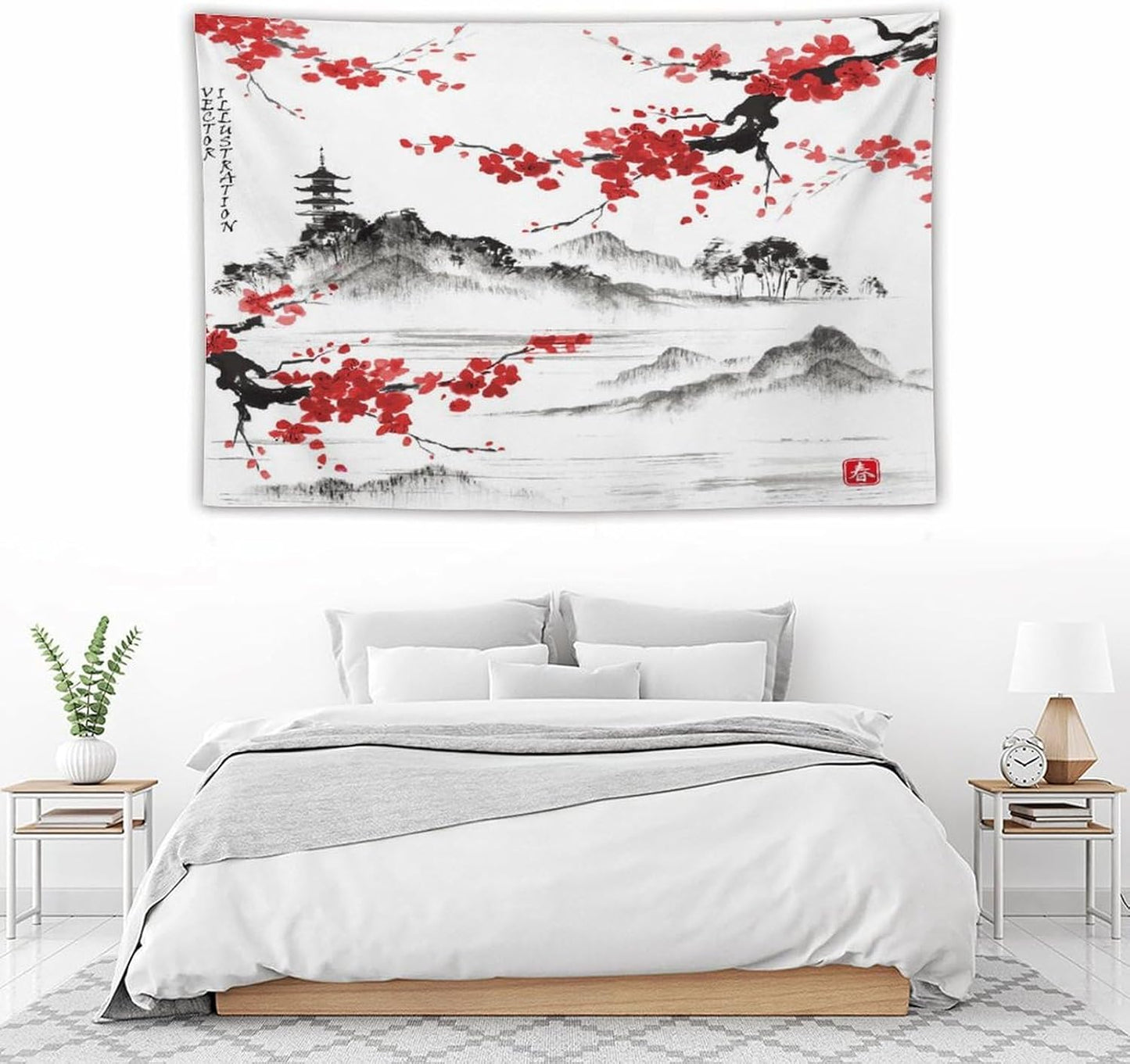 Cherry Blossoms Tapestry, Japanese Fuji Mountain Tapestry, Asian Japanese Wall Tapestry, Nature Landscape Tapestries for Bedroom Living Room Decor 90"x60"