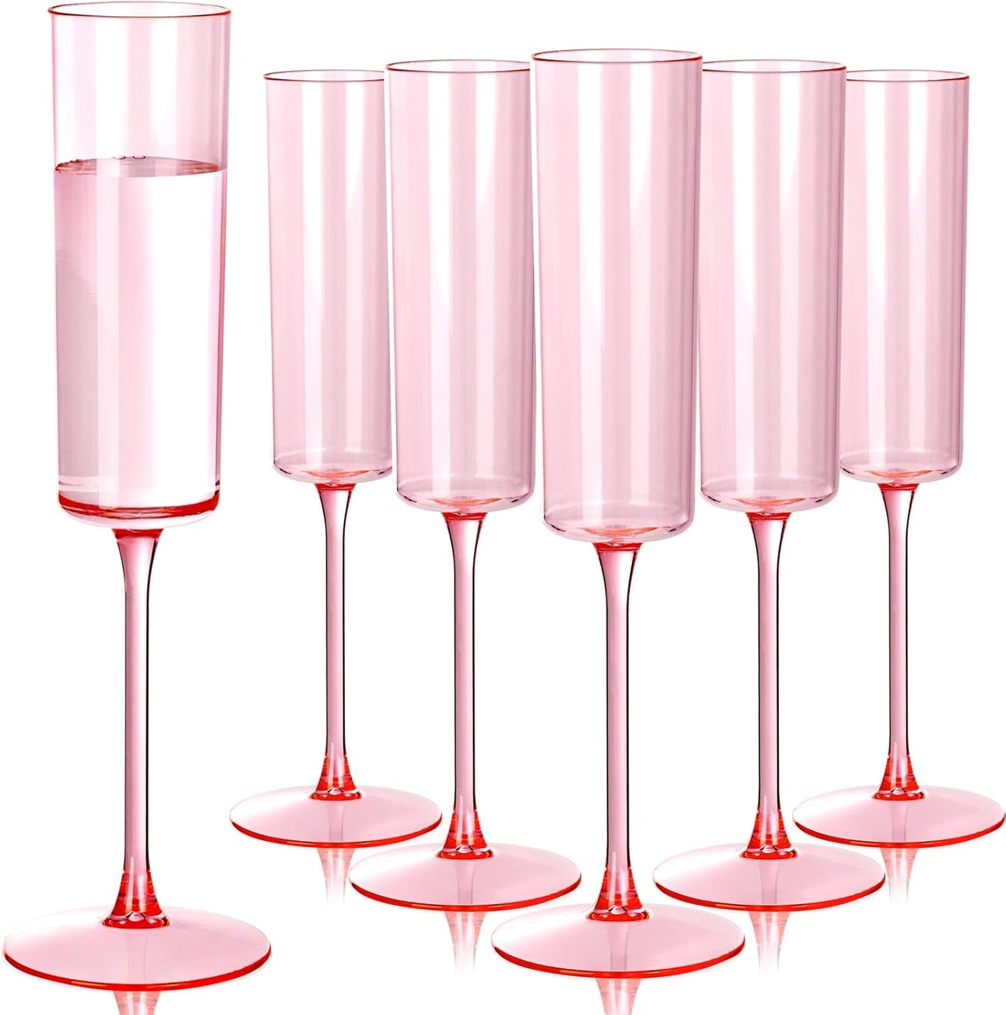 Ciaell 24 Pack Pink Plastic Champagne Flutes - Pink 6 Oz Disposable Champagne Glasses - Square Plastic Toasting Glasses for Party Birthday Anniversary Wedding