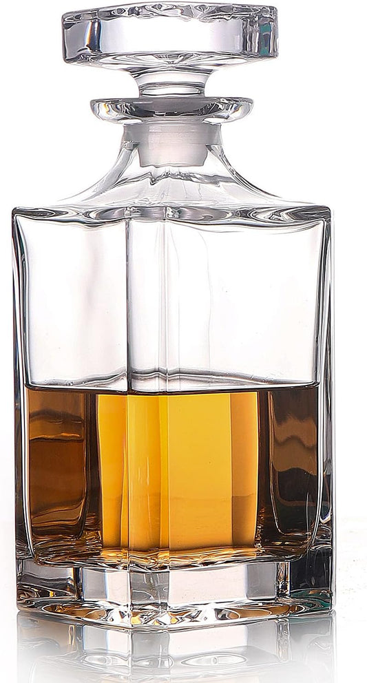 Glass Decanter with Airtight Geometric Stopper - Whiskey Decanter for Wine, Bourbon, Brandy, Liquor, Juice, Water, Mouthwash. Italian Lead-Free Glass (25.97 oz/768ml)