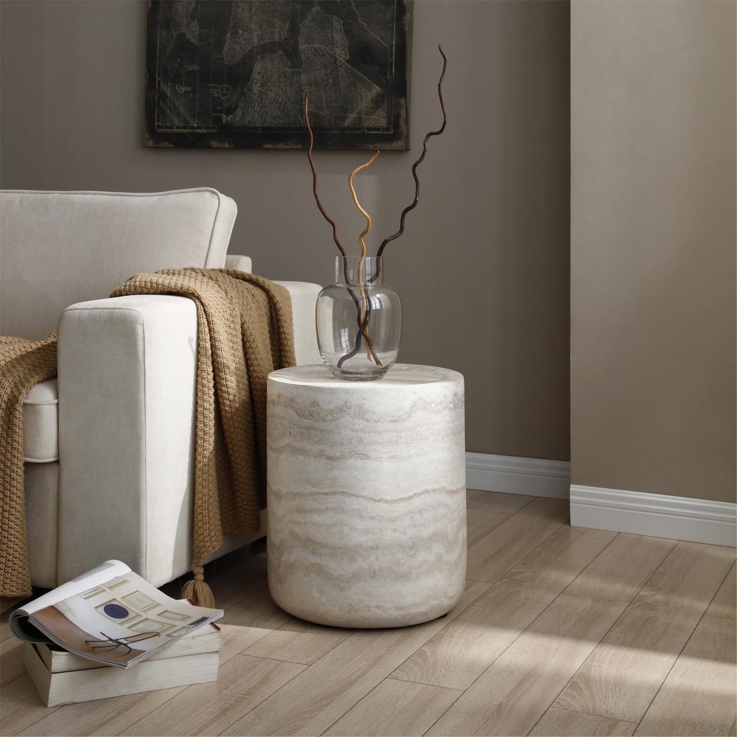 Coffee Table and Side Table Set, Round Faux Marble Coffee Table Set of 2 for Living Room, Luxury Circle End Table Modern Drum Center Tables for Apartment Office