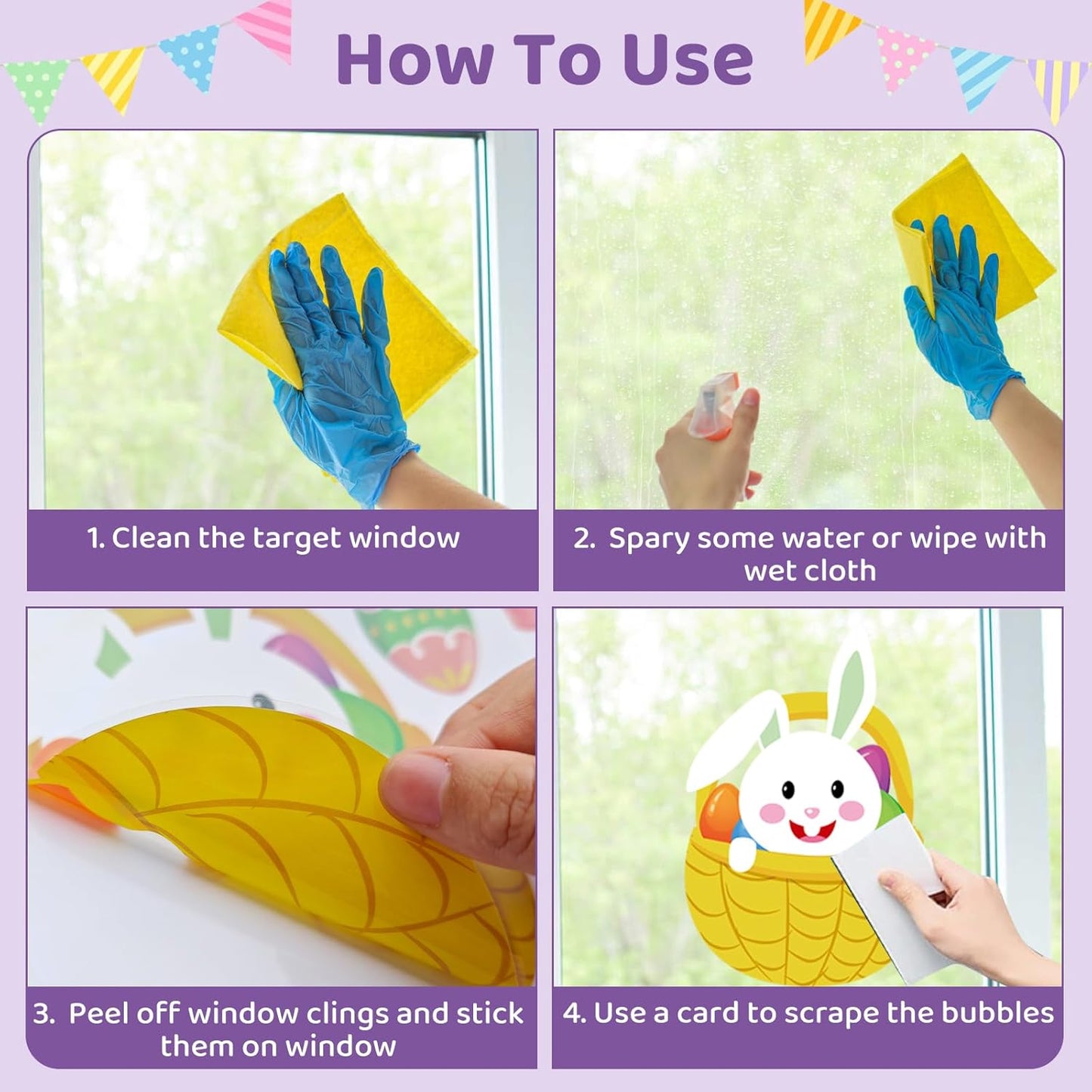 DC-BEAUTIFUL 184 PCS Easter Window Clings, 9 Sheets Double Sided Bunny Egg Easter Decoration Window Stickers, Reusable Static Holiday Window Decals for Home Office School Shop Spring Party Decors