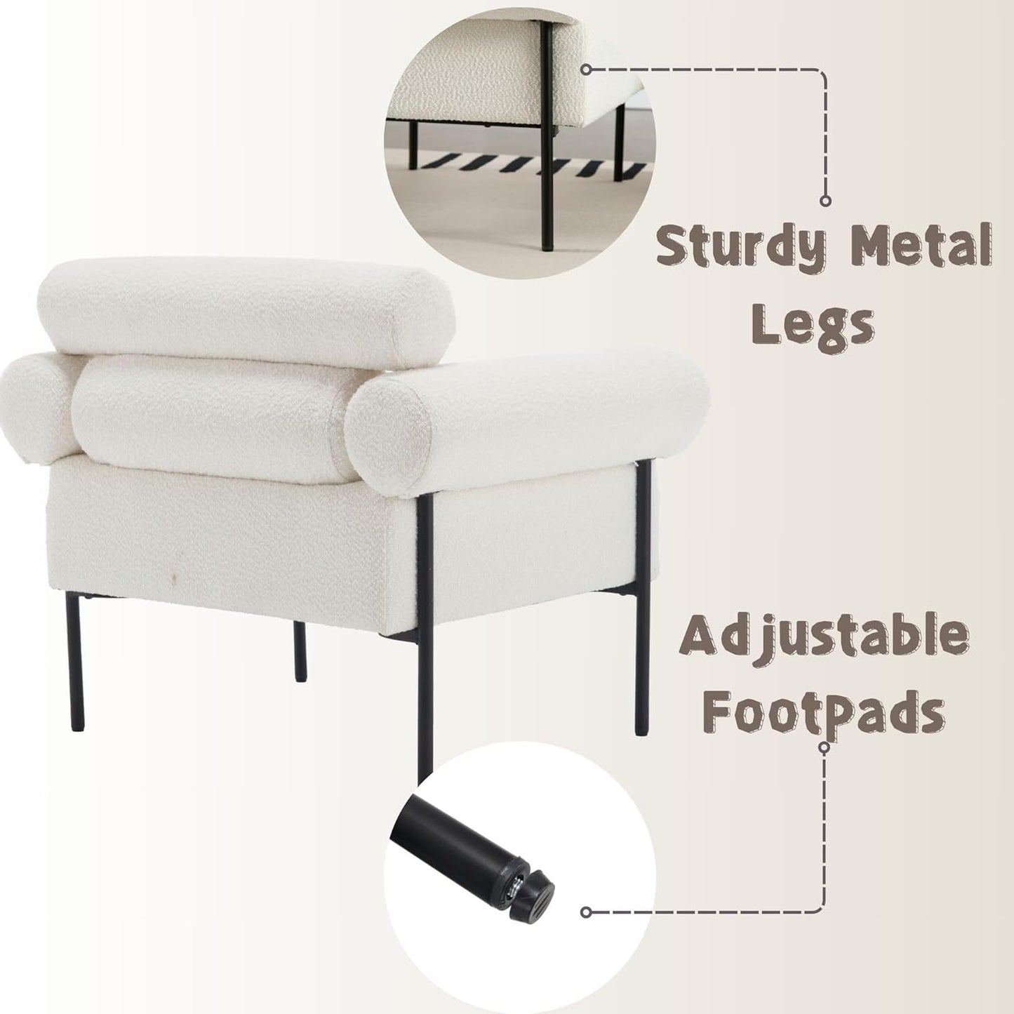 Modern Accent Chairs Set of 2, Boucle Sofa Accent Chairs for Living Room, Oversized Upholstered Sherpa Mid-Century Office Reading Armchairs with Channel Tufted for Bedroom, White