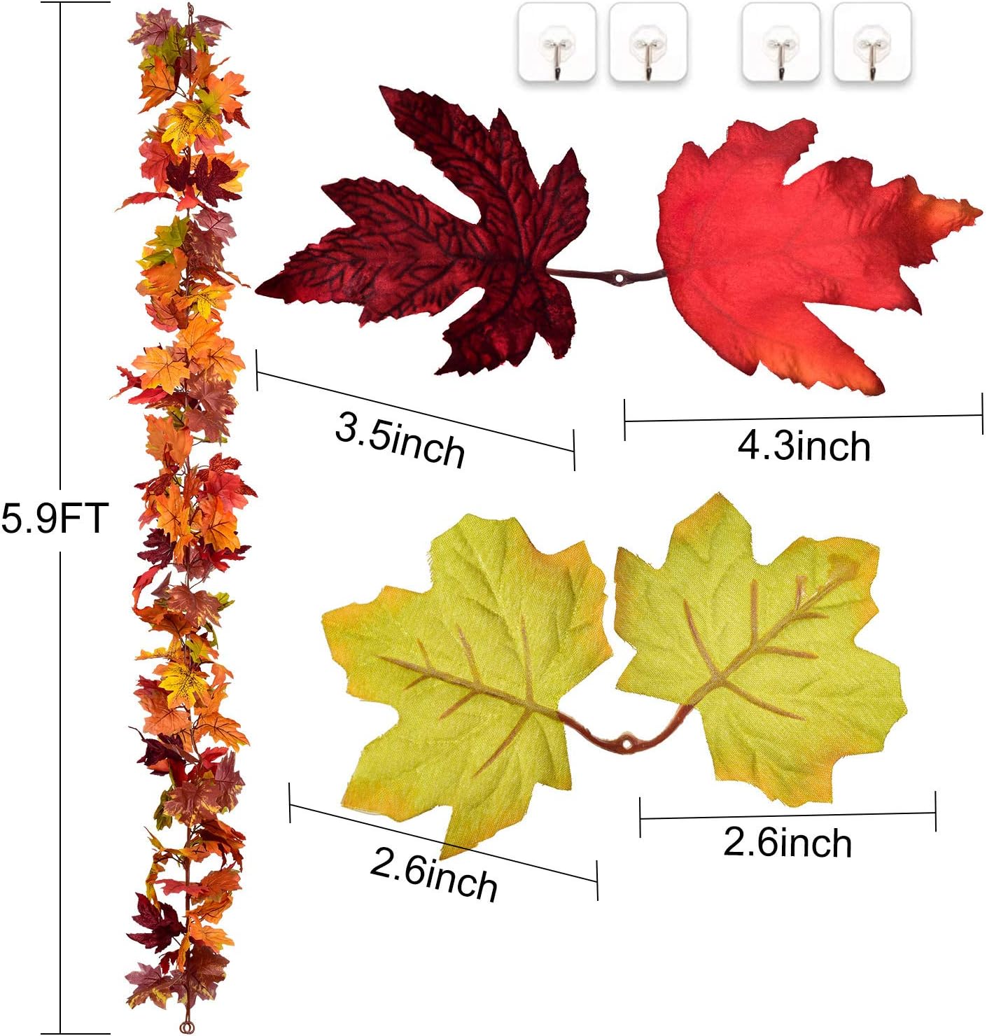 DearHouse 2 Pack Fall Garland Maple Leaf, 5.9Ft/Piece Hanging Vine Garland Artificial Autumn Foliage Garland Thanksgiving Decor for Home Wedding Fireplace Party Christmas (Brown)