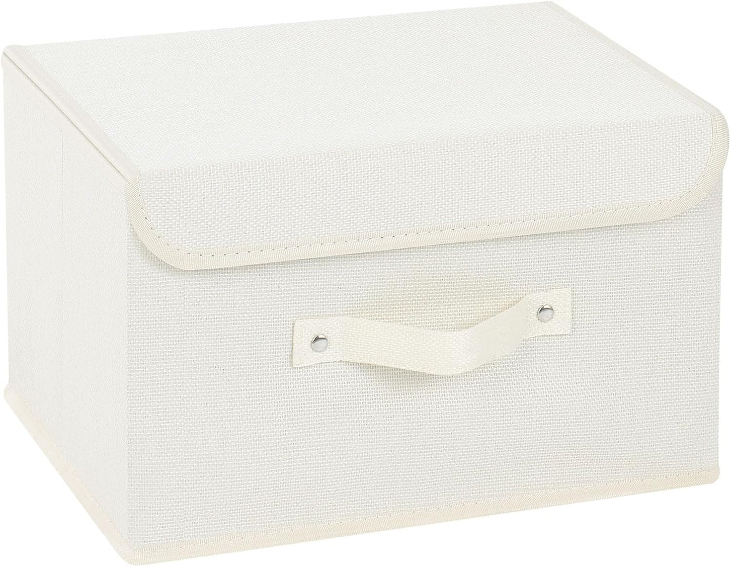 Storage Boxes, Collapsible Storage Bins with Lids, Cotton and linen cloth Storage Baskets with Handle, for Books, Closet, Bedroom, Home, 13x9.1x7.9 in, Beige