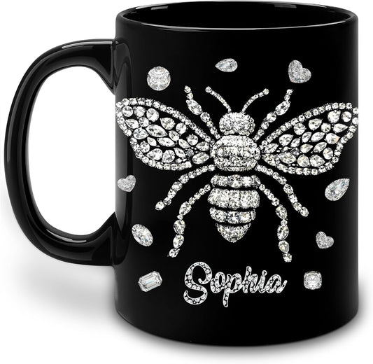 Hyturtle Personalized Jewelry Bee 2D Mug - Bee Keeper Gifts For Women Lovers Teacher - Honey Gifts For Beekeeper Farmer On Birthday - Queen Honeycomb Decor - Custom Coffee Cup Ceramic Mug 11 Oz 15 Oz