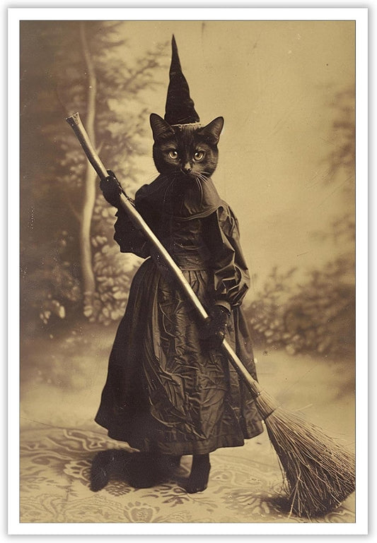 Halloween Decor Posters Black Cat Witch Canvas Wall Art Vintage Spooky Print Of Gothic Room Family Dark Academia Decorations Creepy Picture Poster Aesthetic 12X16inch Unframed