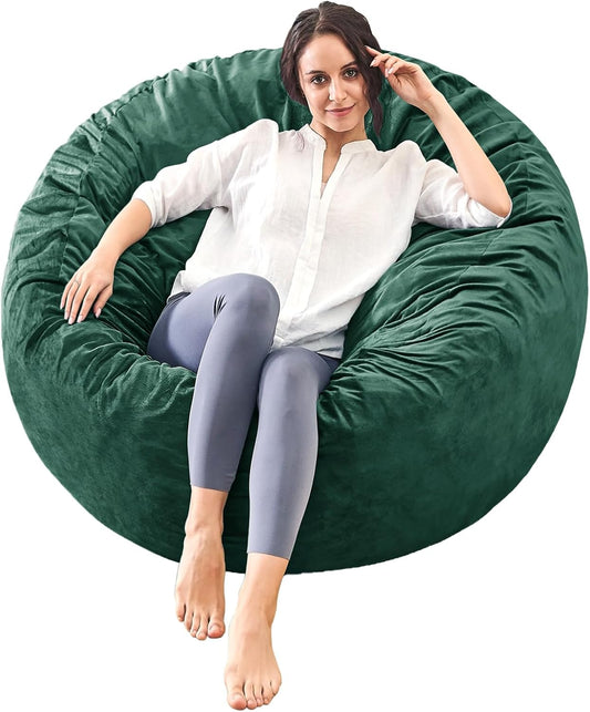 Bean Bag Chairs for Adults - Memory Foam Furniture BeanBag Chair - Kids/Teens Sofa with Soft Micro Fiber Cover - Round Fluffy Couch for Living Room Bedroom College Dorm - 3 ft, Green