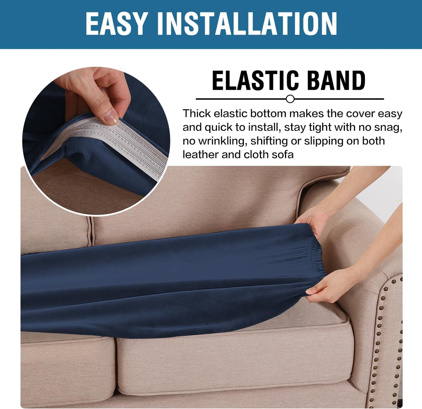 H.VERSAILTEX Velvet Stretch Individual Couch Cushion Cover Plush Cushion Slipcover for Loveseat Sofa Cushion Furniture Protector Seat Cushion Sofa Cover (1 Piece Sofa Cushion Cover, Navy)