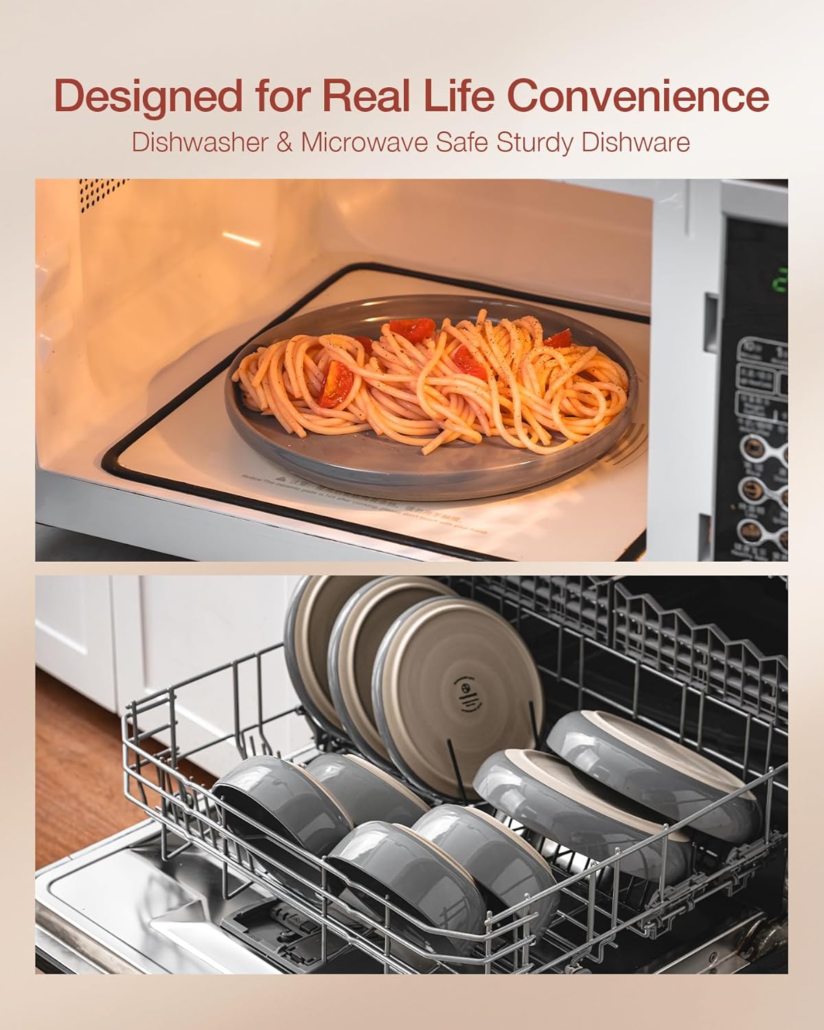 Famiware Milkyway Plates and Bowls Set, 12 Pieces Dinnerware Sets, Dishes Set for 4, Dark Gray