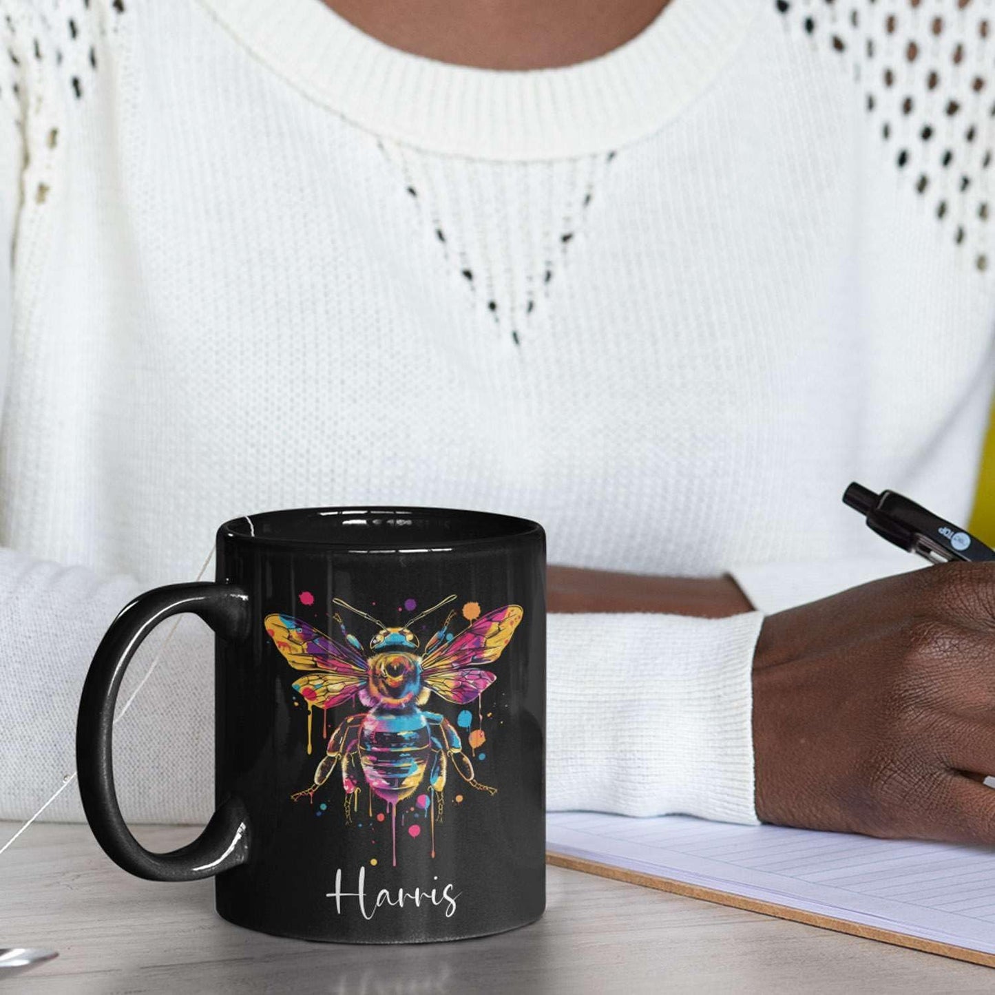 Personalized Black Bee Coffee Cup - Customized Ceramic Mug for Christmas, Gift for Brother Sister - Custom Animal Cup 11oz 15oz, Unique Animal Lover Gift