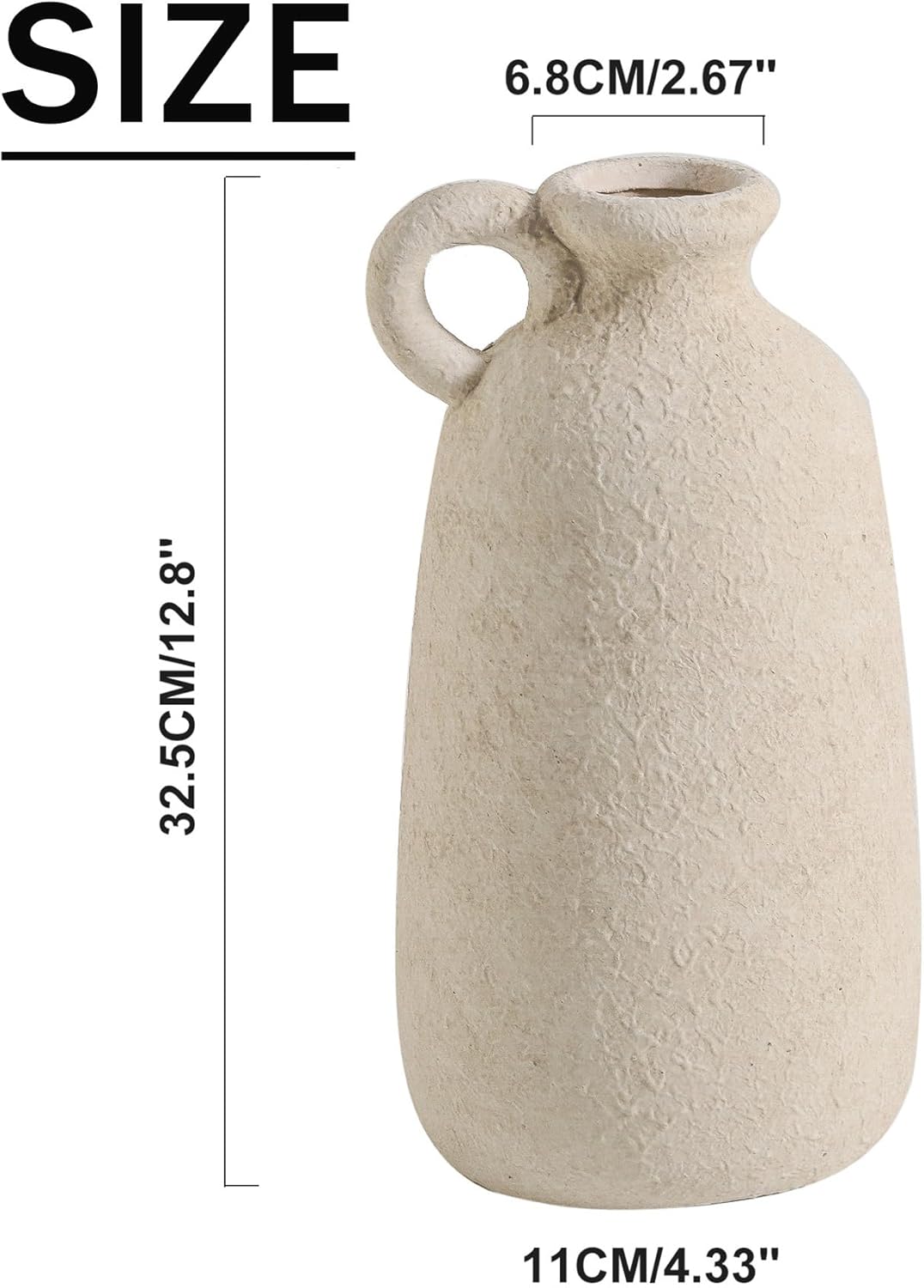 Ceramic Rustic Vase, 12.8" Large Flower Vases Home Decor Pottery Farmhouse Decorative Vase Boho Neutral Pampas Vases for Mantel Entryway Table Living Room Shelf Kitchen