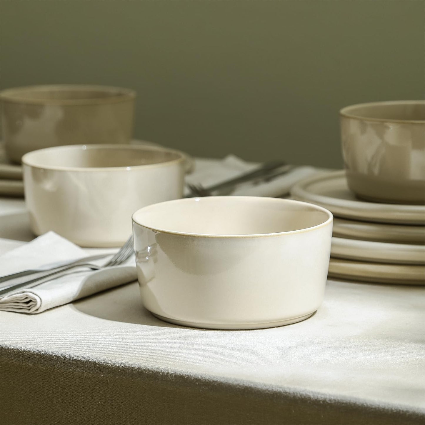 Stone Lain Eden 12-Piece Dinnerware Set Stoneware, Plates and Bowls Set, Dishwasher and Microwave Safe Dish, Dish Set for 4, Beige