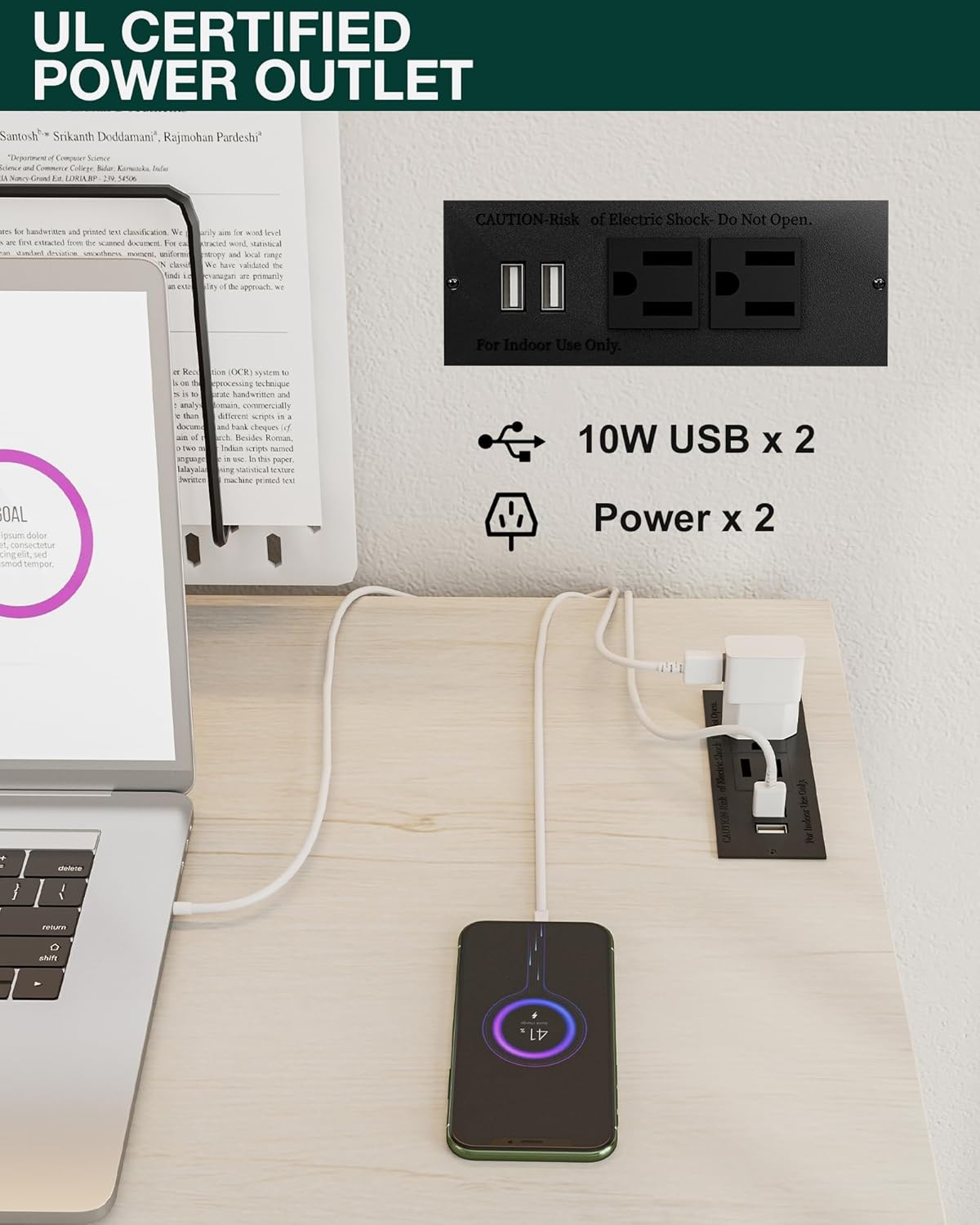 Frylr Small Folding Computer Desk – 35.8 Inch Portable Table for Craft and Study, Lightweight Desk for Small Spaces, Foldable Laptop Table Built-in AC/USB Outlets for Convenience, White Ash