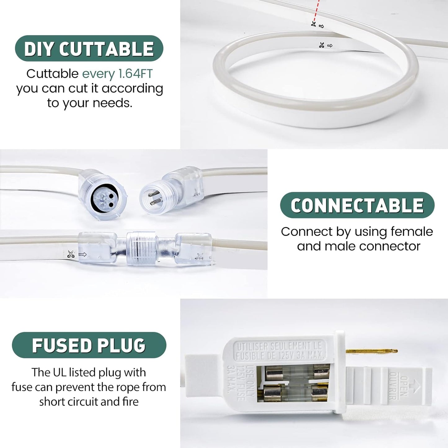 GZBtech Flexible LED Neon Rope Lights 33FT,AC 110-120V Waterproof Strip Light, 120 LEDs/M Cuttable Connectable Neon Lighting for Indoor Outdoor Home Decor/Commercial Building Use-Pink 10M