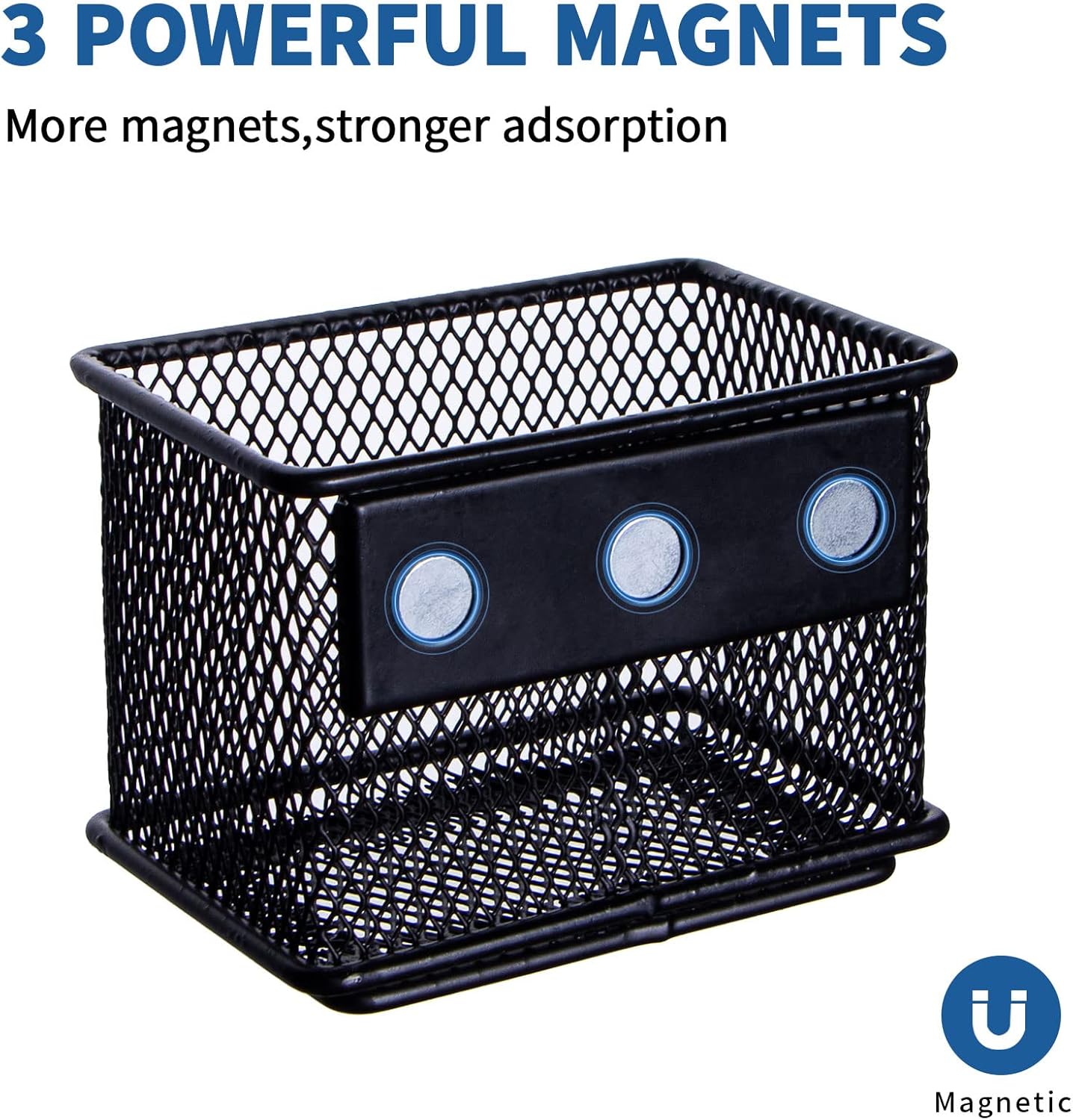 dedoot 2 Pack Magnetic Pen Holder, 3.45x2.3x2.6 Inch Magnetic Basket Locker Organizer Metal Mesh Pencil Memo Holder for Whiteboard, Fridge, Desk, Offices