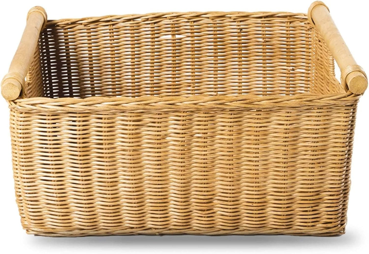 The Basket Lady Pole Handle Wicker Storage Basket, Extra Large, 20 in L x 16 in W x 10 in H, Sandstone