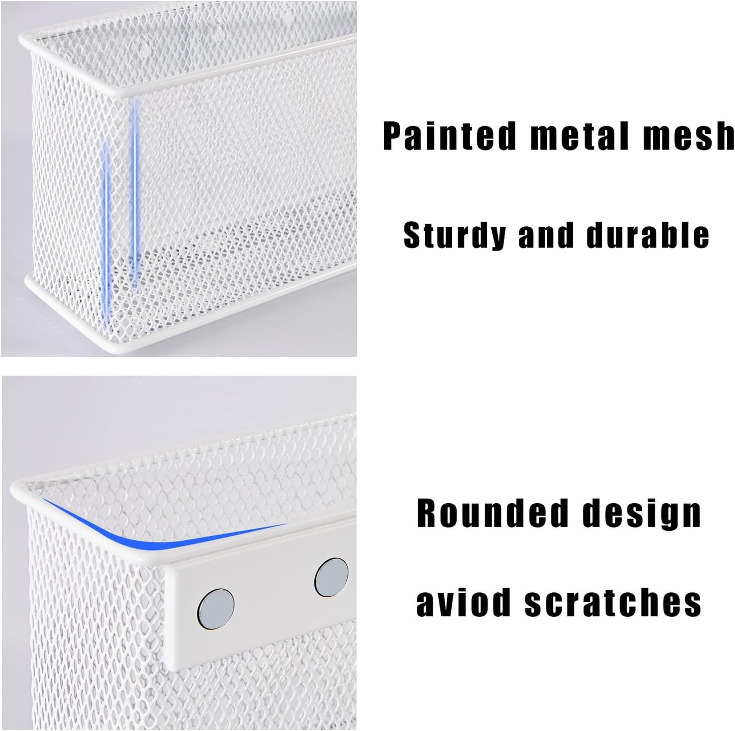 White Magnetic Basket, Magnetic Shelf Pencil Holder for Refrigerator, Wire Mesh Magnetic Bin, Magnetic Organizer Whiteboard Desktop Storage, 6.29"x2.28"x3.54"
