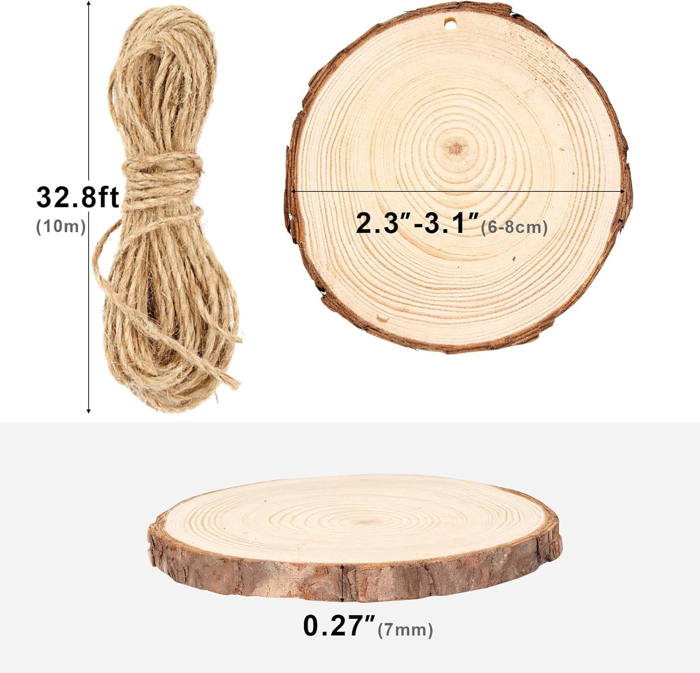 Falling in Art 2.3-3.1 Inches Natural Wood Slices Set for Crafts - 25Pcs Round Wood Discs with Pre-drilled Hole for DIY Projects, Christmas Ornaments and Wedding Decoration