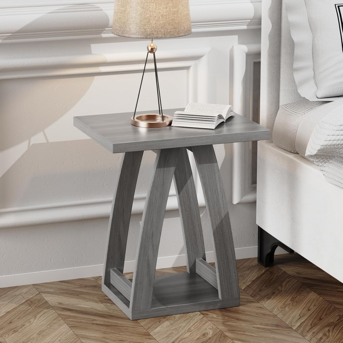 End Tables Living Room, Side Table Beside Sofa, Nightstand for Bedroom, Couch Side Table with Shelf, Modern End Table for Living Room, Grey End Table