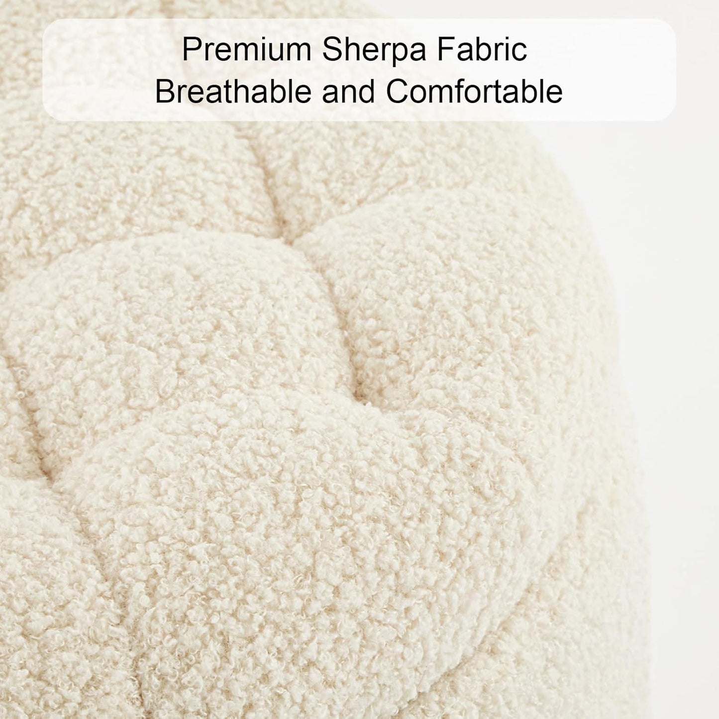 Furniliving Modern Round Storage Ottoman,Button Tufted Ottoman Foot Stools Ottoman Footstool with Removable Lid Storage Ottomans for Living Room, Bedroom, Makeup Room，Sherpa, IvoryWhite