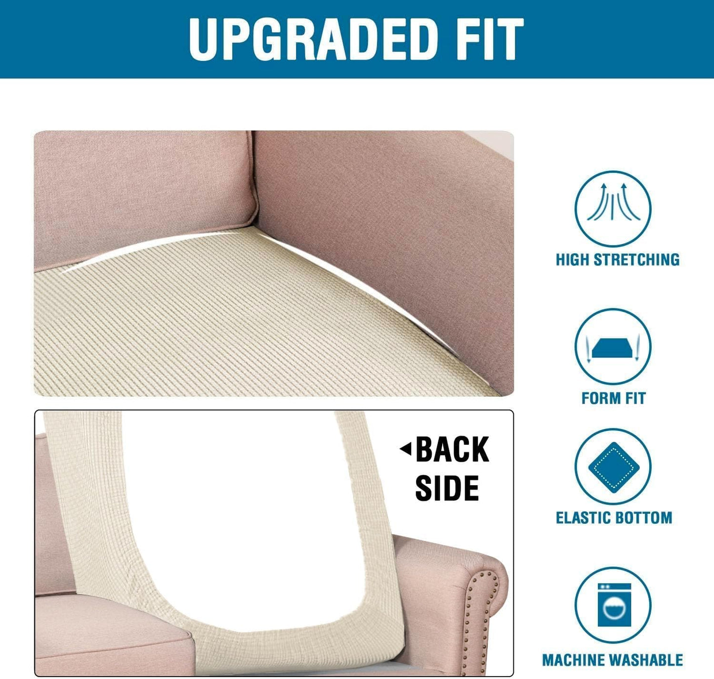 H.VERSAILTEX Super Stretch Individual Chaise Cover Sectional Couch Covers for L Shaped Sofa Both Left/Right Featuring Thick Jacquard Textured Twill Fabric (1 Piece Chaise Cover Large, Natural)