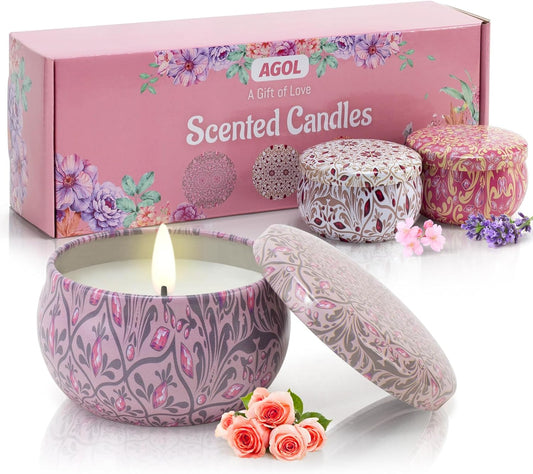 Candles Gifts for Women 3 Pack 2.5 oz Natural Floral Lavender Cherry and Rose Candles Set, Aromatherapy Candles for Home Scented, Portable Small Jar Candles Set for Travel, Spa, Bath, Yoga