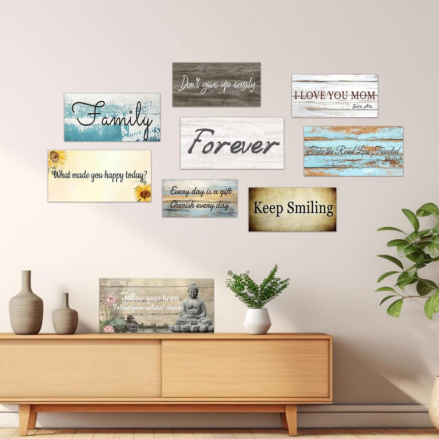 CHAOSETKEN Custom Text Sign Wall Art Personalized Family Quote Wall Decor Family Sign Canvas Prints Customized Wood Text Quote Pictures Rustic Farmhouse Decor Framed (12L x 6W)