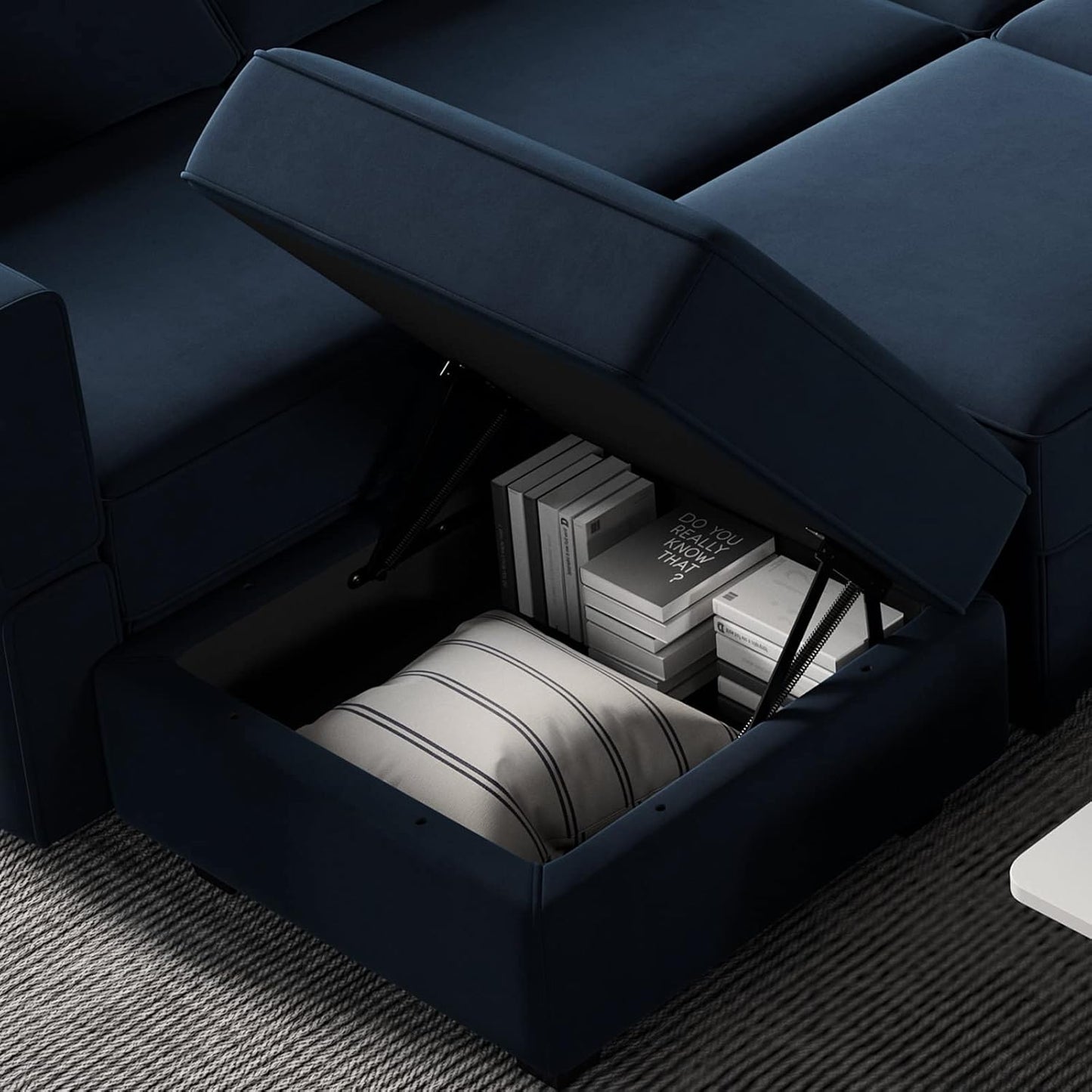Belffin Modular Sofa Couch with Storage Seats Sectional Sofa Velvet Sofas for Living Room Blue