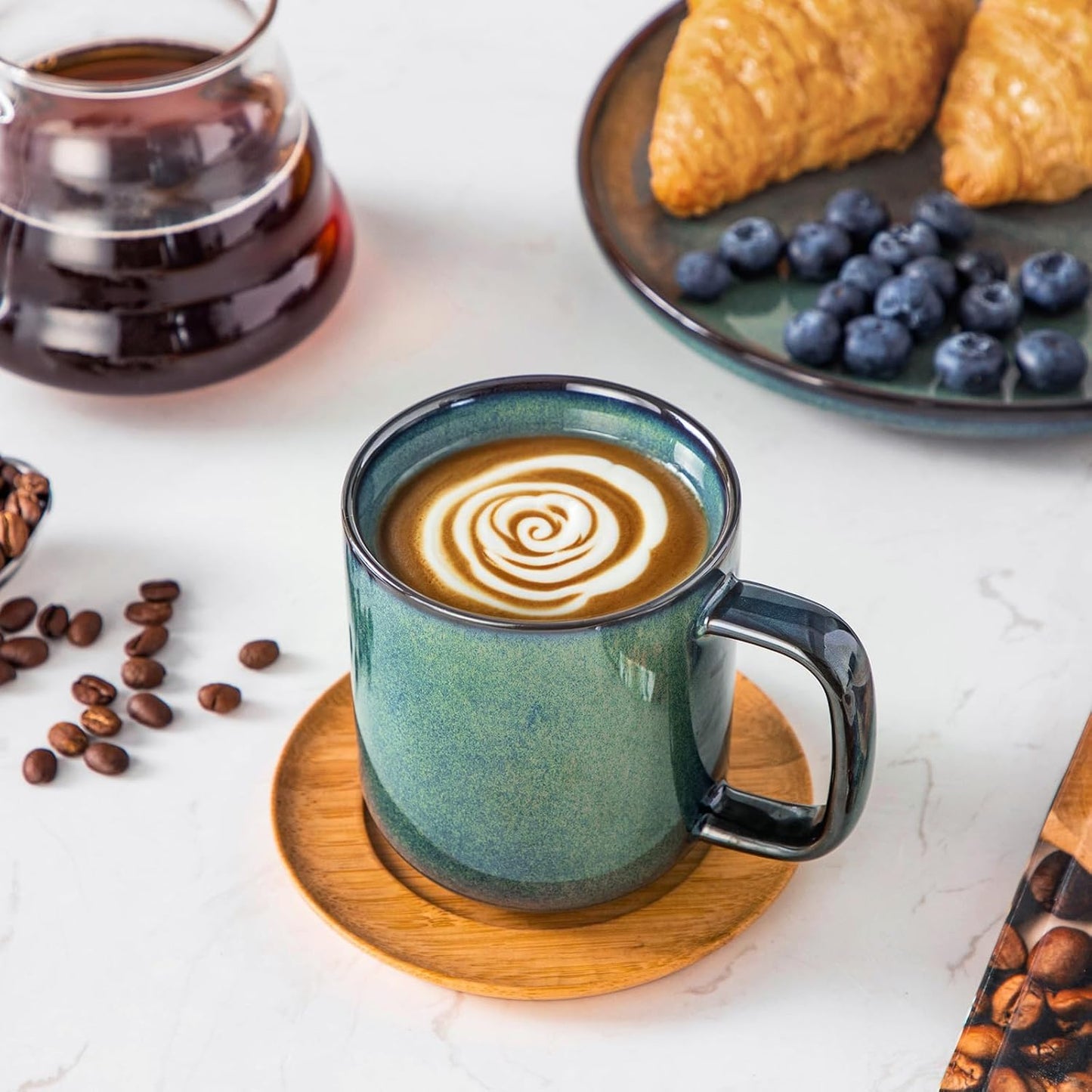 vancasso STARRY Coffee Mugs Set, 12 oz Ceramic Coffee Cups for Latte Hot Tea Cappuccino Cocoa Milk Stoneware Cups Set of 6, Dishwasher & Microwave Safe, Green