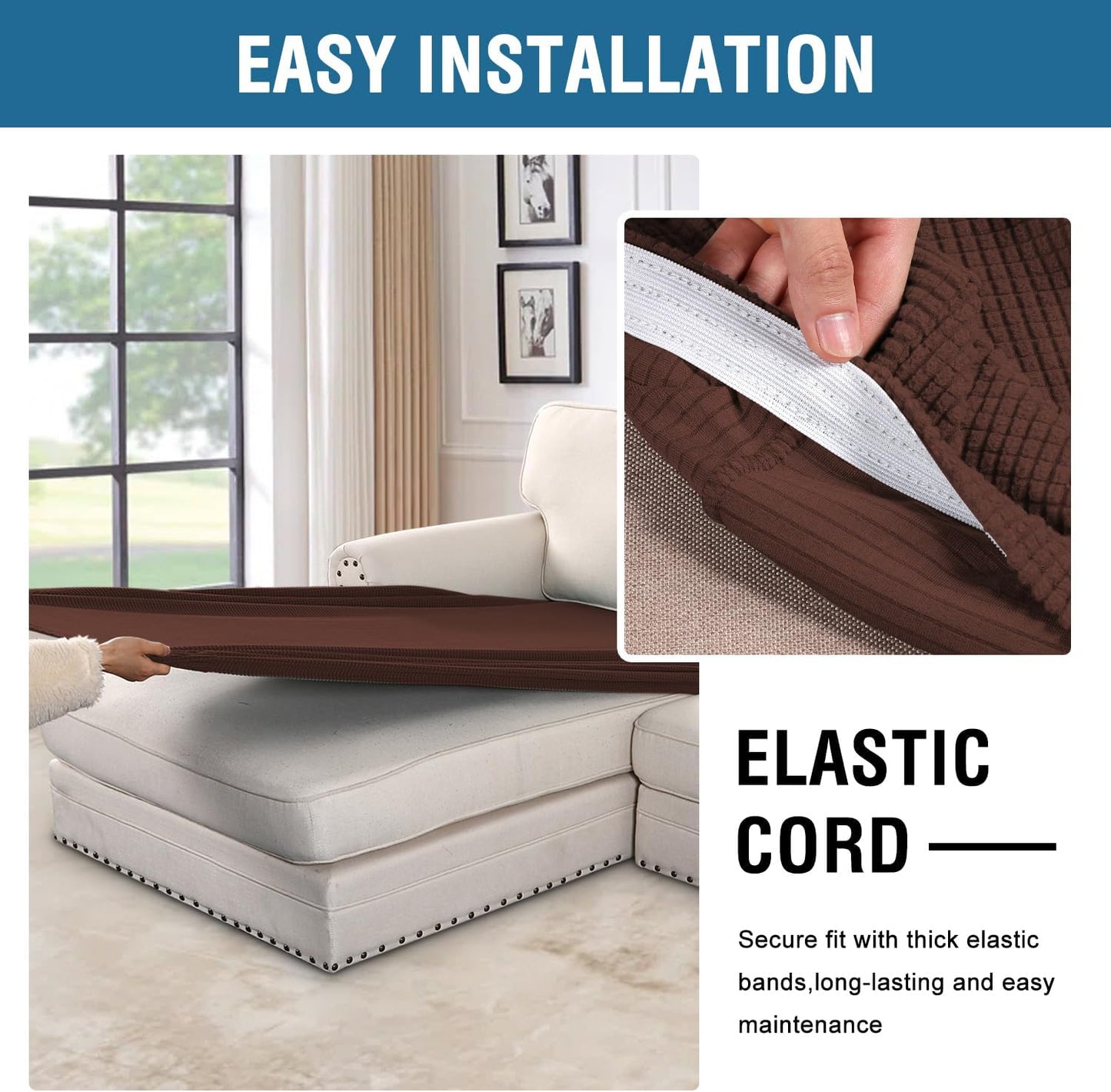 H.VERSAILTEX Super Stretch Individual Chaise Cover Sectional Couch Covers for L Shaped Sofa Both Left/Right Featuring Thick Jacquard Textured Twill Fabric (1 Piece Chaise Cover, Burnt Brick)