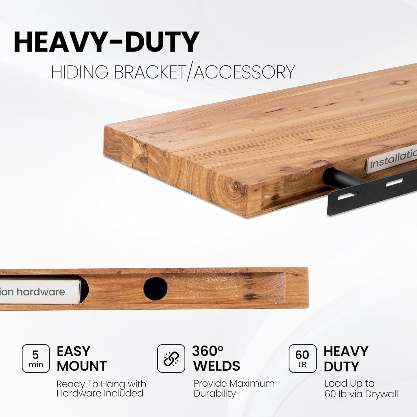 Floating Shelves for Wall, 32" Live Edge Solid Elm Wood Floating Shelf, Wall-Mounted Display Shelves with Invisible Heavy-Duty Metal Bracket, Floating Shelf for Kitchen (Natural, Set of 2)