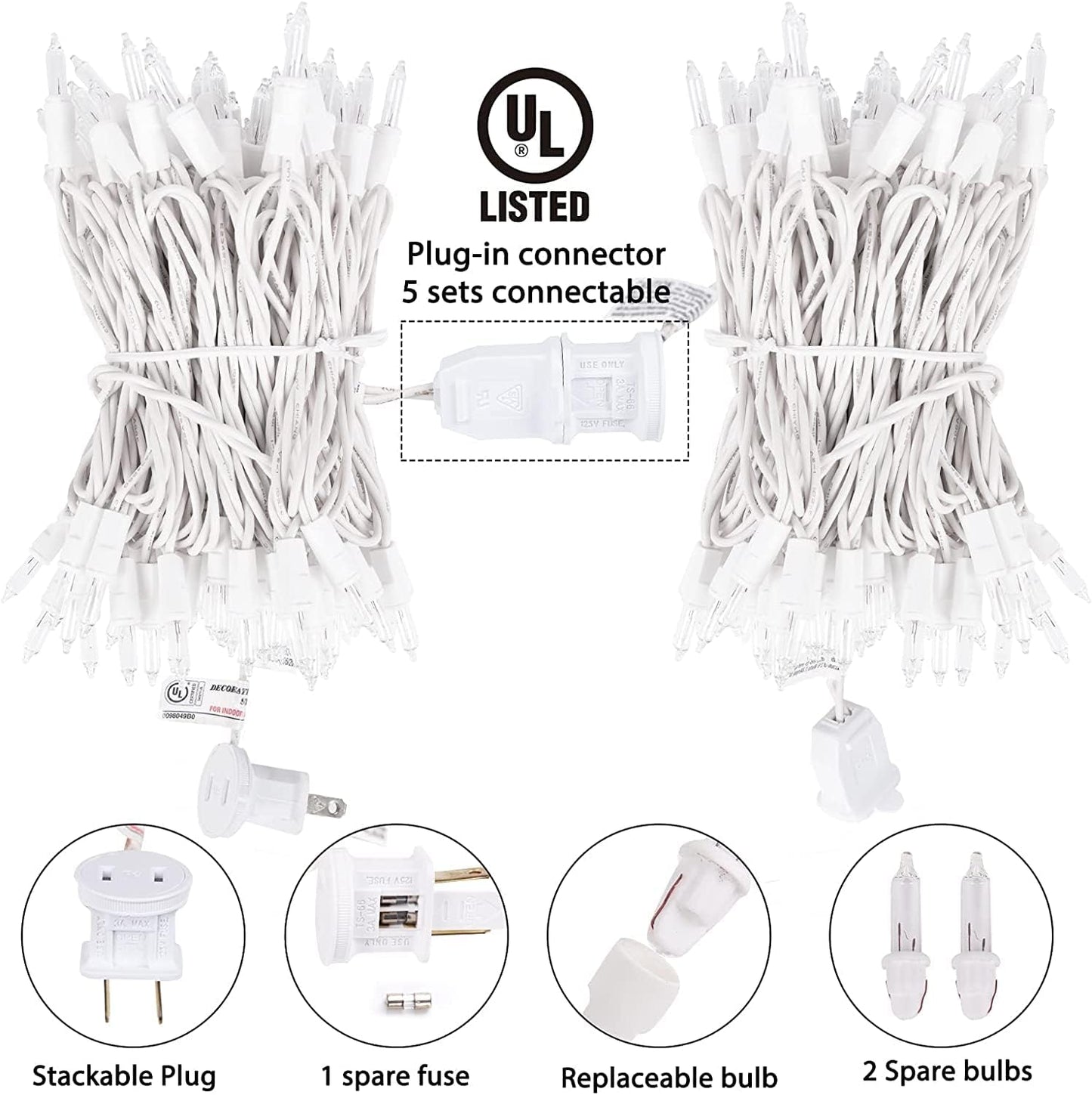 Brightown Christmas String Lights 2 Pack Clear Warm White Mini Lights Plug Powered Waterproof for Indoor and Outdoor Use, 25 Feet for Christmas Tree Party, Wedding Holiday Patio Xmas Decorations