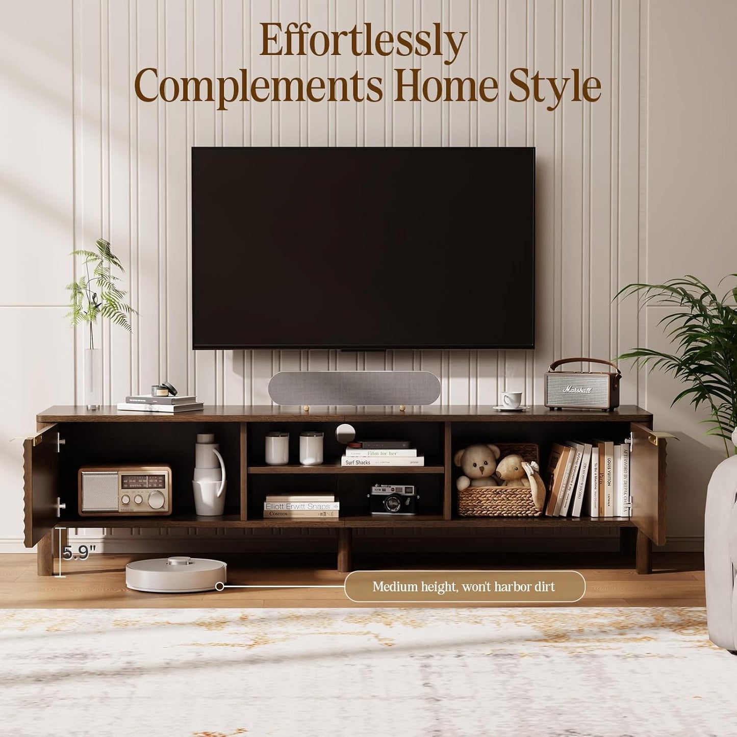 TV Stand for Living Room - up to 65 Inch TVs Mid Century Modern Entertainment Center with Storage and Adjustable Shelves, Media Console Table Walnut 59"