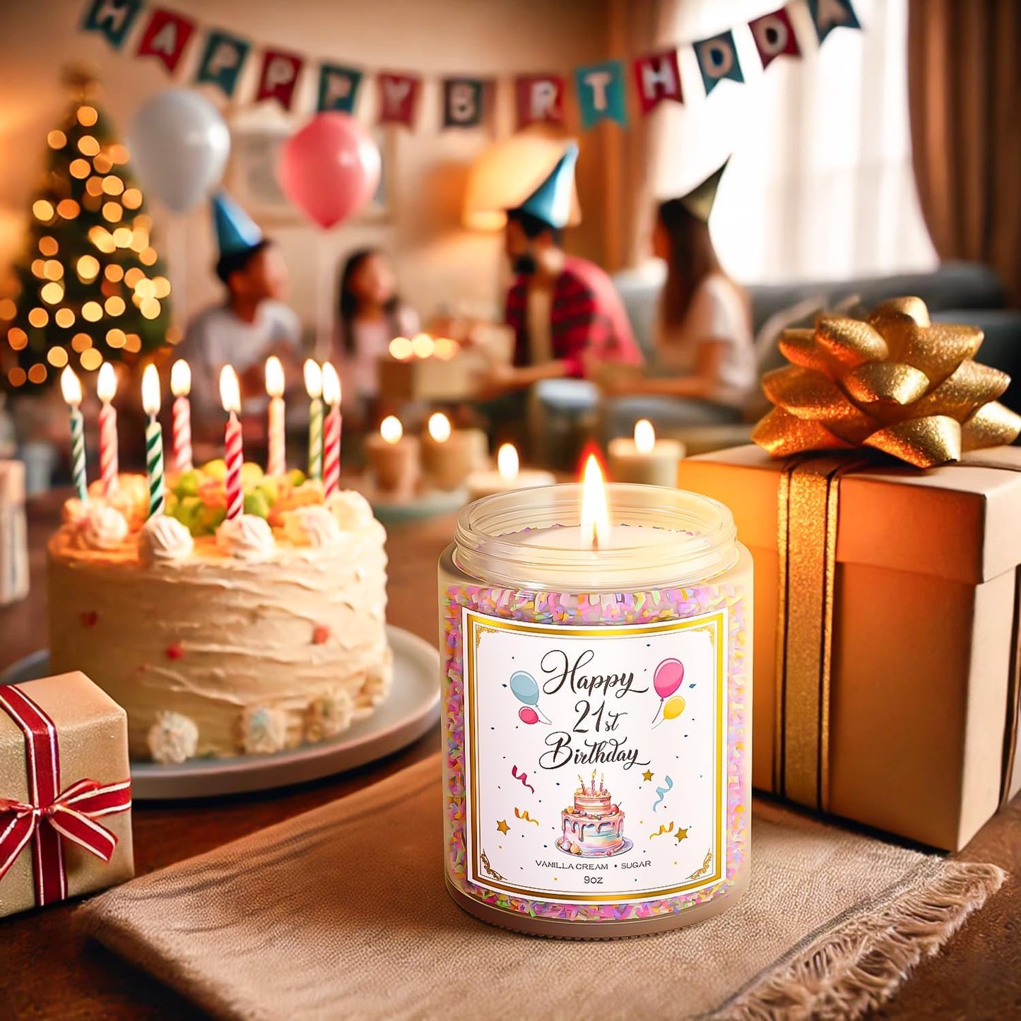 21st Birthday Candles Gifts for Women- 9 oz Happy Birthday Candle with Vanilla Birthday Cake Scent, Gifts for Women & Men, Friendship Ideas
